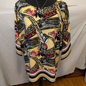 Elegant Yellow and Black Patterned Blouse